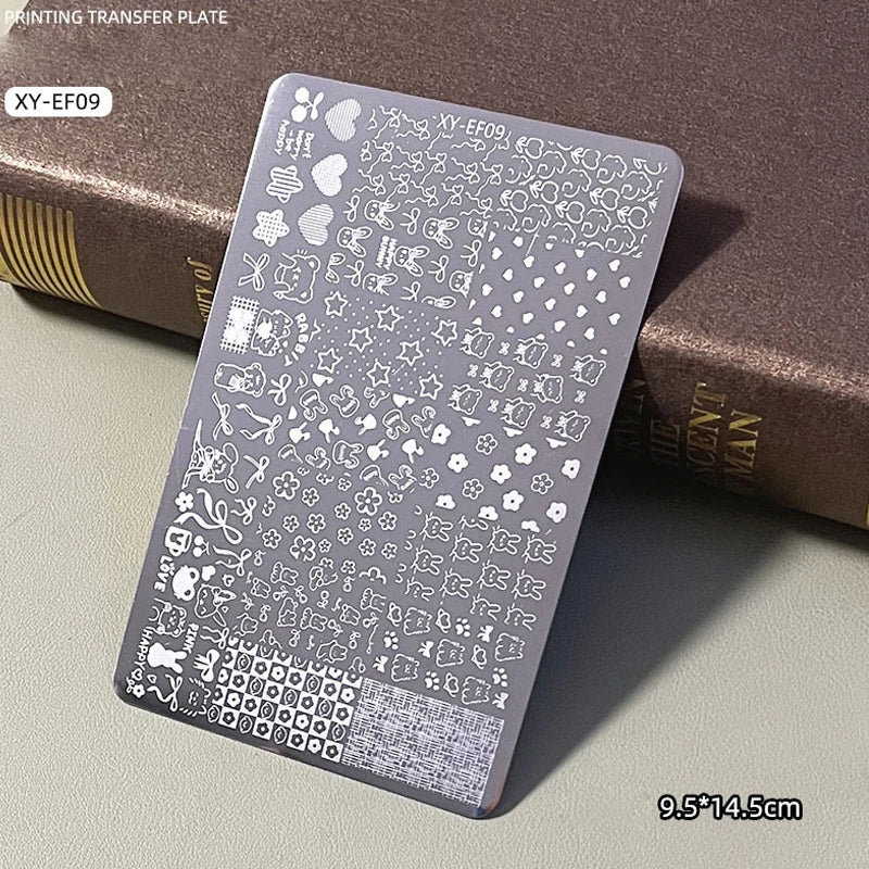 Elegant Grid Nail Stamping Plates 10*15cm Plus Size Plaid Line Stripe Butterfly Flower Design Nail Art Plates DIY Printing Tools