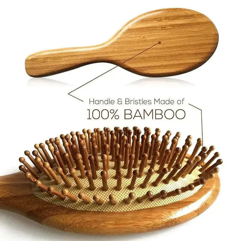 Natural Bamboo Air Cushion Hair Brush, Anti-Static Scalp Massage Detangle Comb