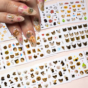30pcs Cute The Cat Dog in the Hat Nail Stickers 3D Lovely Animal Kitten Puppy Pets Nail Decals Self-Adhesive Cartoon Nail Slider