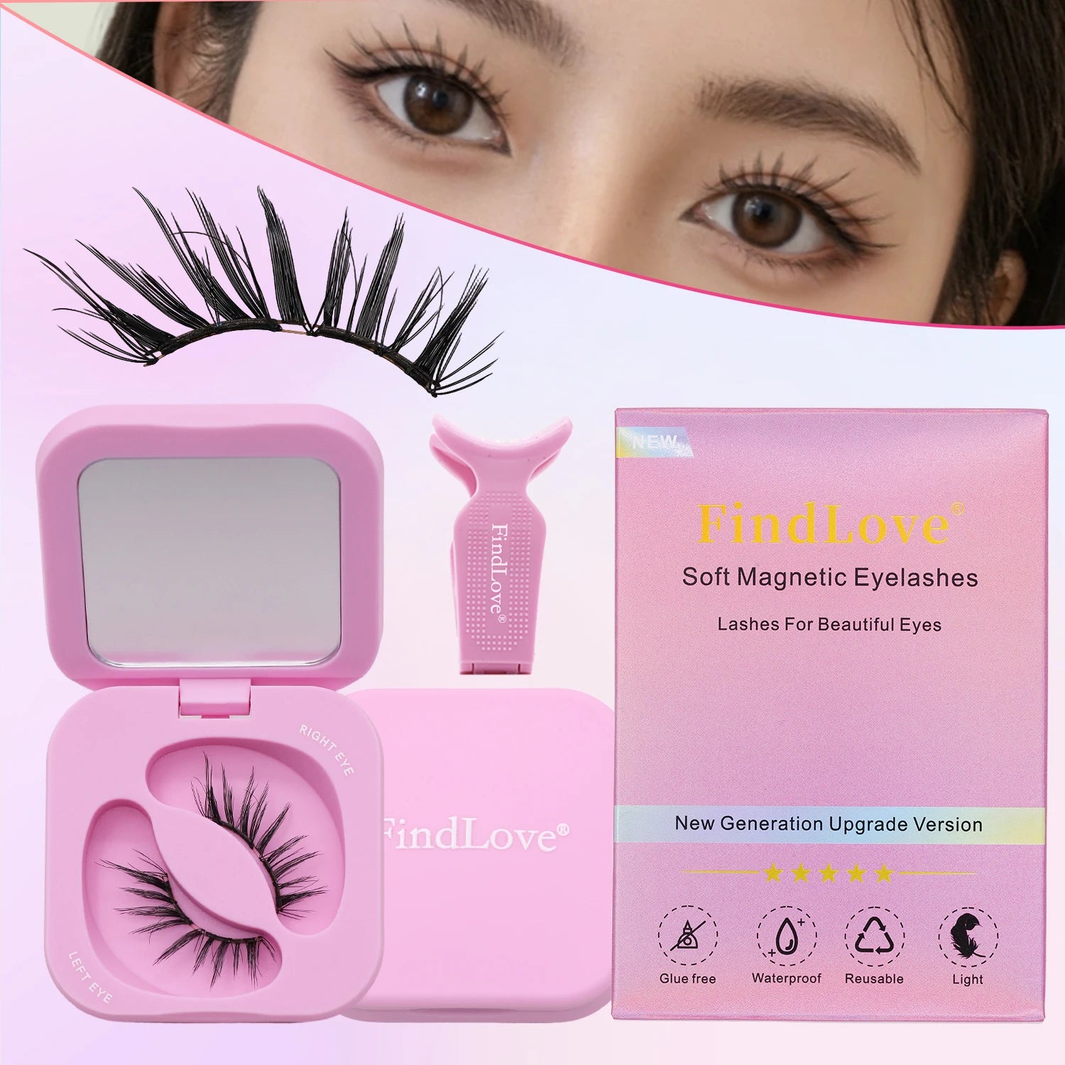 SM13- Charm Fox Findlove New Type Thick Fox Eye Effect 1pair Magnetic Eyelash Extension Can Reusable One Second Apply Lazygirl