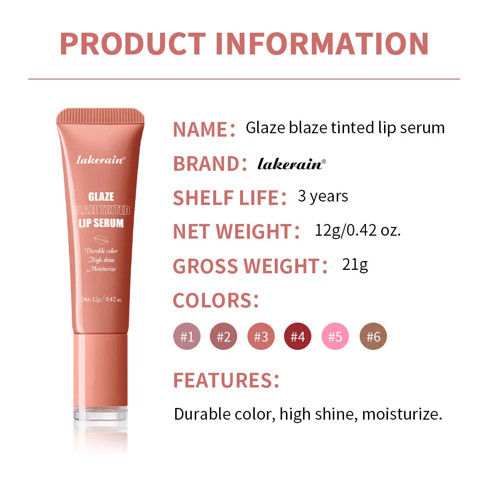 Lakerain Glaze Blaze Tinted Lip Serum Moisturizing Repairing Nourishing Lip Tint Glow Liquid Lip Gel Hydrating Lips Care Makeup
