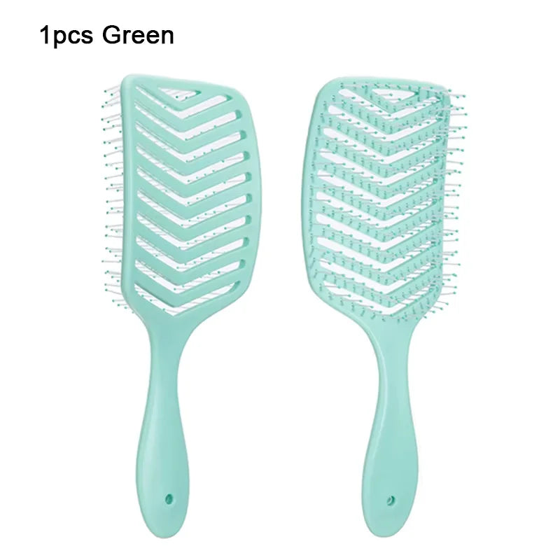 1PCS V-Shape Detangling Hair Brush with Hollow Nylon Bristles Wide Teeth Portable Soft Anti-Static Styling Tool for Curly Hair