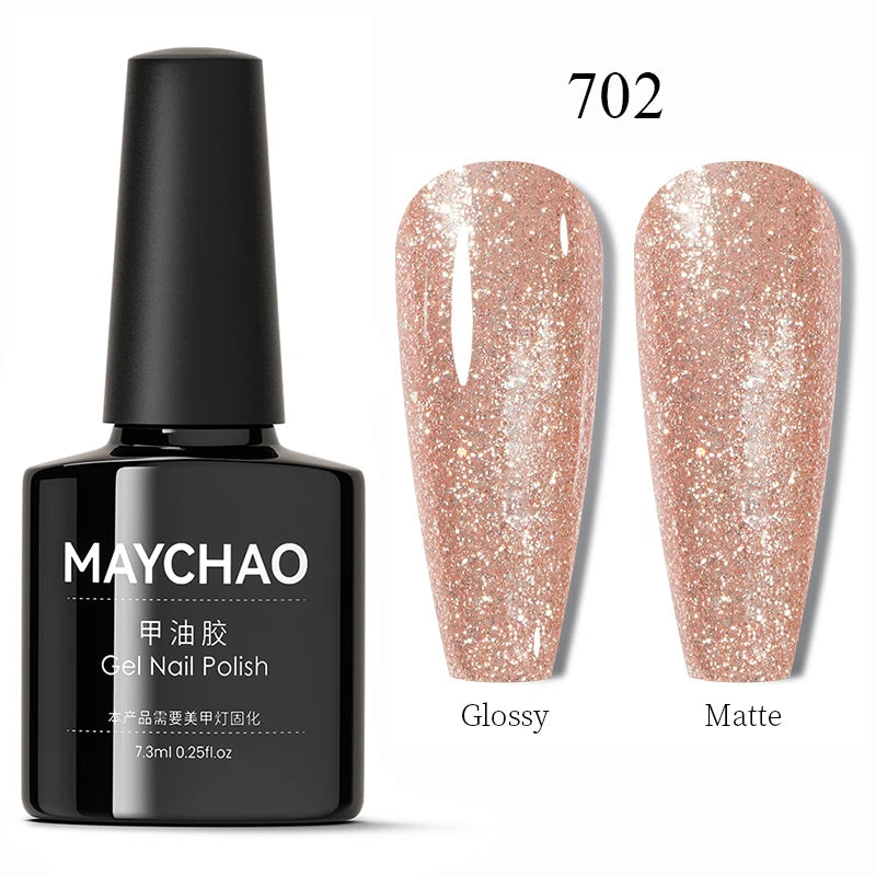 MAYCHAO Glitter Gel Nail Polish 7.3ml Semi-permanent Sequins Shiny Gel Base Top Coat Soak Off UV LED Varnish Nail Art Decoration