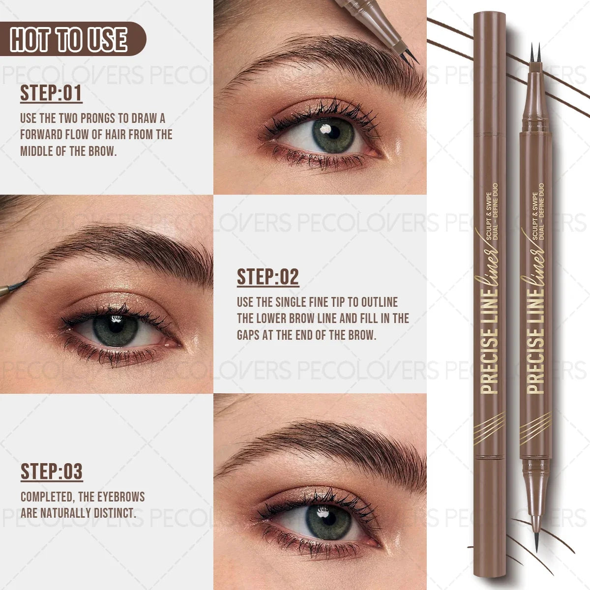 2 Forks Eyebrow Pencil Dual-Ended Artist Ultra-Fine Waterproof & Sweatproof, Natural 3D Wild Brow Look,