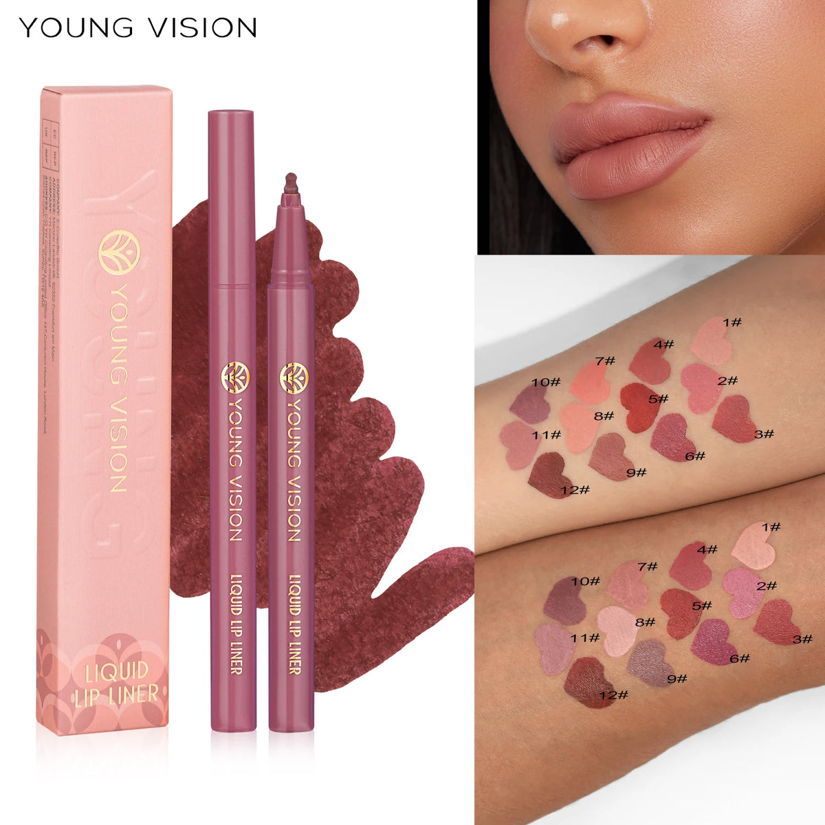 12-Color Matte Velvet Liquid Lip Liner Pen for Lip Line Definition, Lip Shape Correction, and Lip Tinting