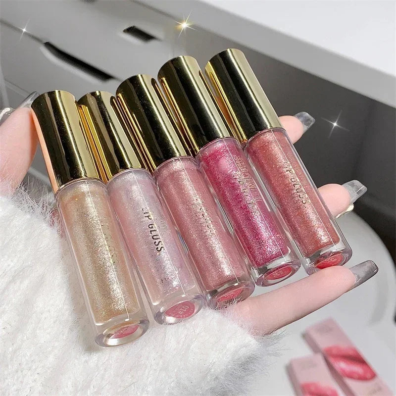 Waterproof Diamond Shimmer Glitter Lip Gloss Liquid Lipstick Shiny Pearl Lip Glaze Lasting Moisturizing Lip Tint Women Makeup
