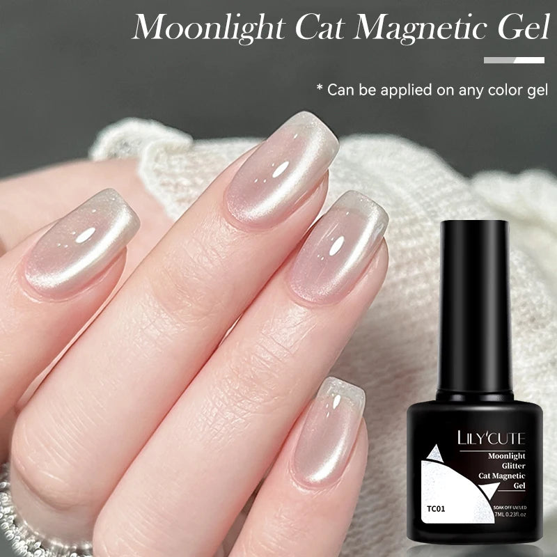 LILYCUTE 7ml 9D Black Crystal Cat Magnetic Gel Nail Polish Laser Silver Glitter Semi Permanent Manicure For Nail Art Gel Varnish