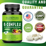 B Complex Vitamins for Nervous System & Energy - Supports Immunity, Heart Health, Hair, Skin & Nails