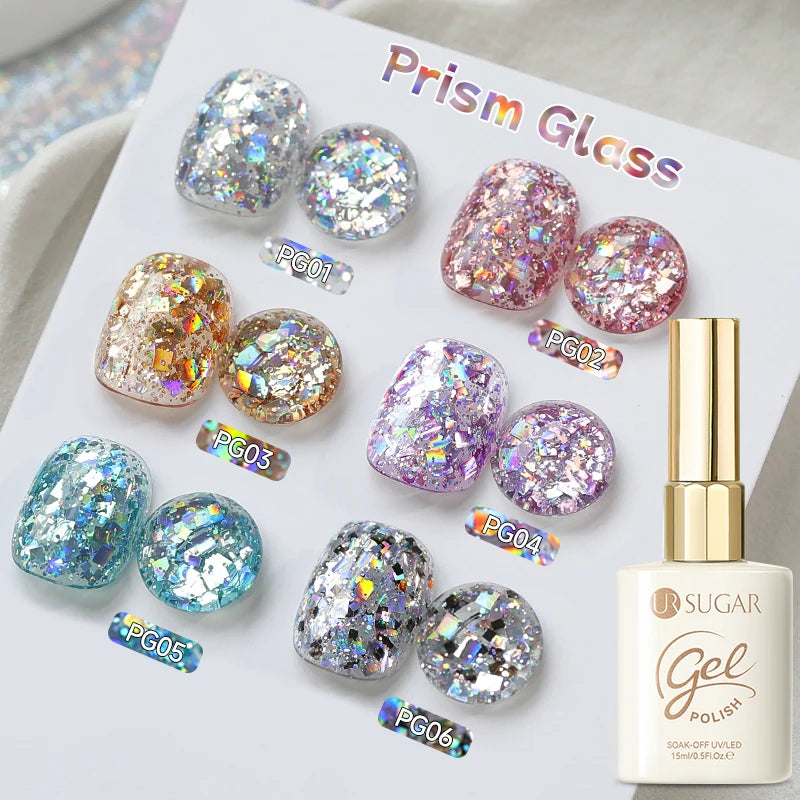 UR SUGAR 6PCS Chunky Glitter Gel Nail Polish Set Shiny Silver Sequins Soak Off UV LED Gel Varnish Kit Summer Nail Art Manicure