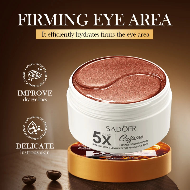 60pcs SADOER Caffeine Eye Mask Anti Dark Circles Wrinkle Moisturizing Wrinkles Anti-aging Hydrating Eyes Masks Skin Care