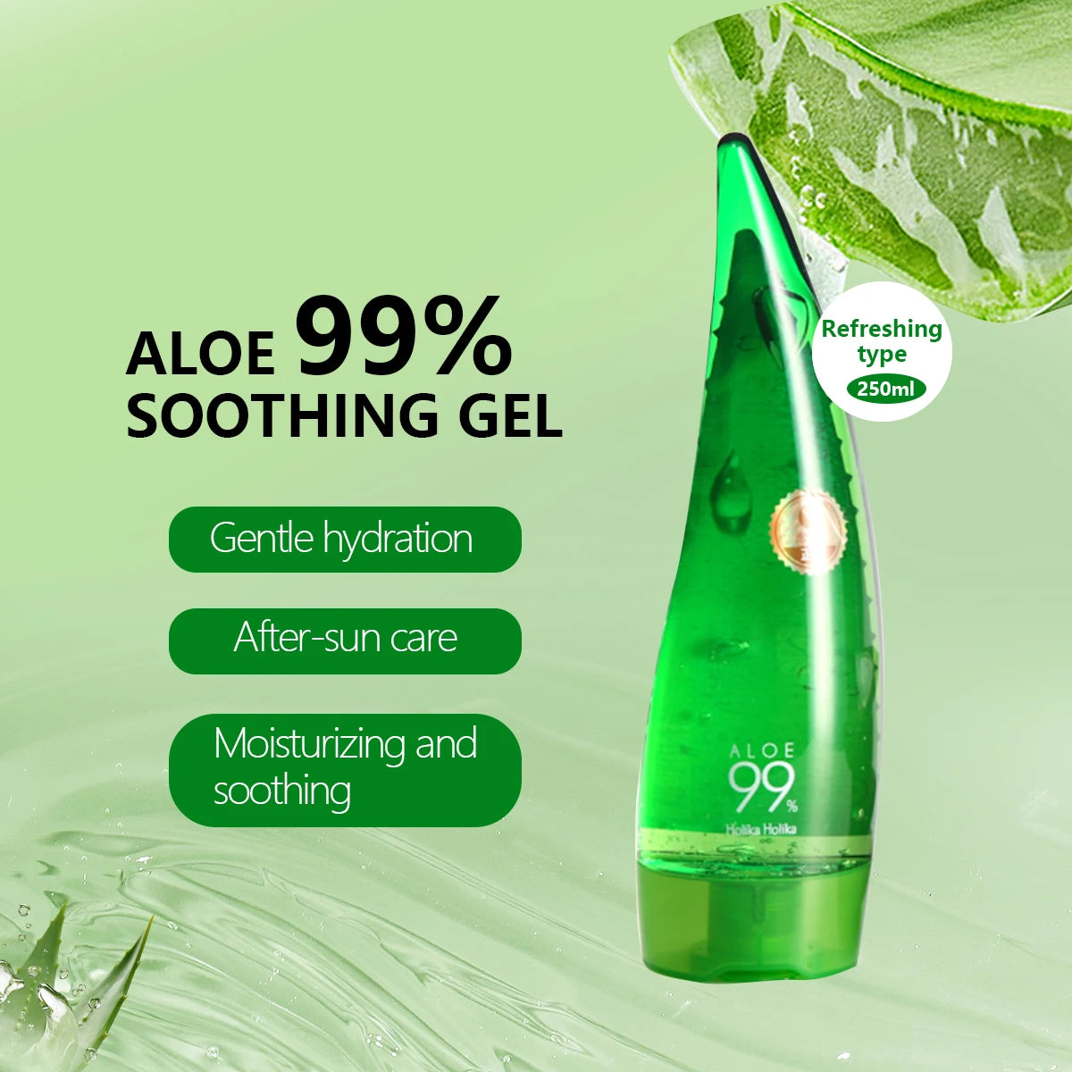 HOLIKA HOLIKA Aloe Soothing Gel,Soothing & Refreshing,Moisturizing & Lightweight,Fast-Absorbing,K-Beauty,Korean Makeup