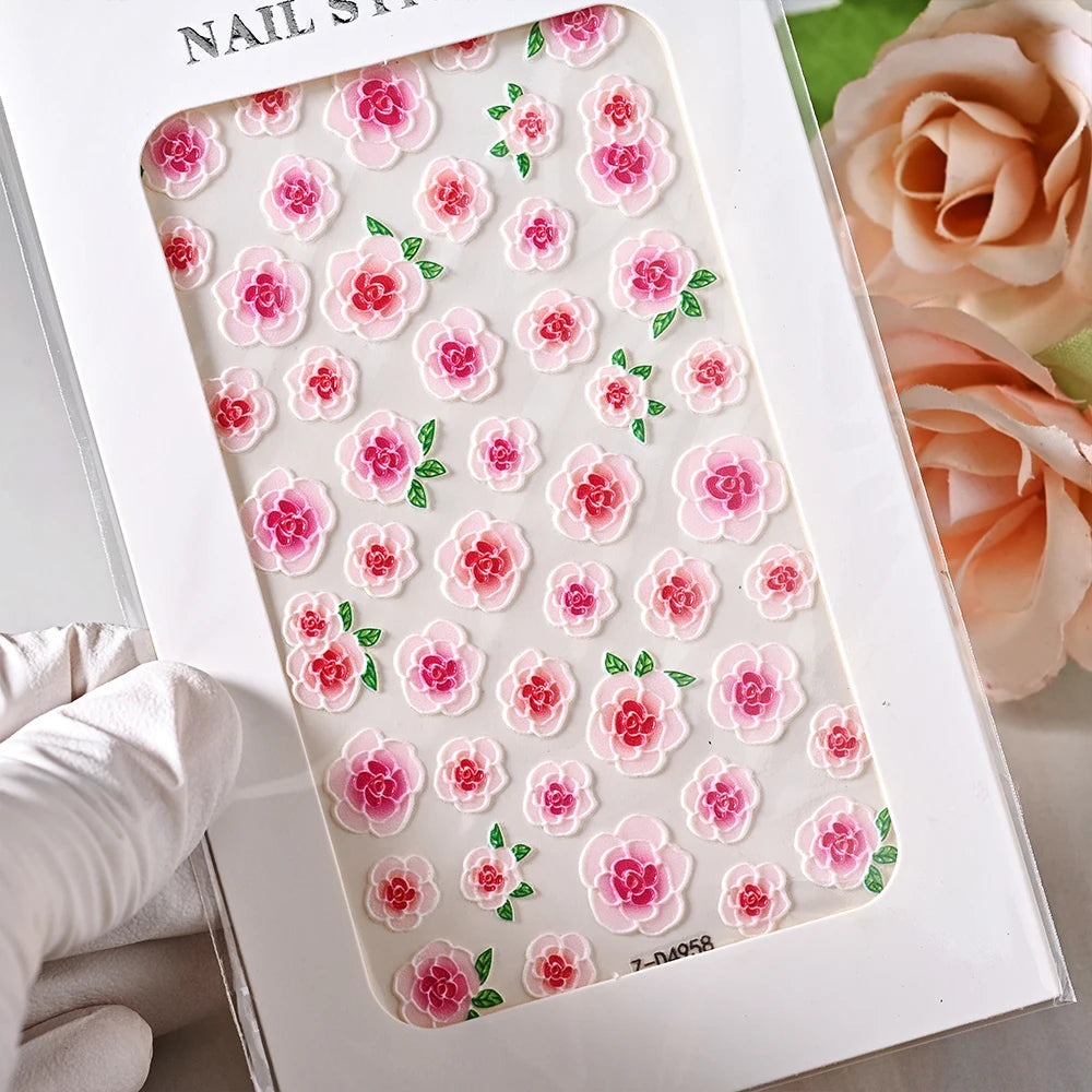 1pcs 5D Cute Colorful Daisy Nail Art Stickers Spring Flowers Tulip White Daisy Nail Decals Summer Blossom Floral Manicure Decora