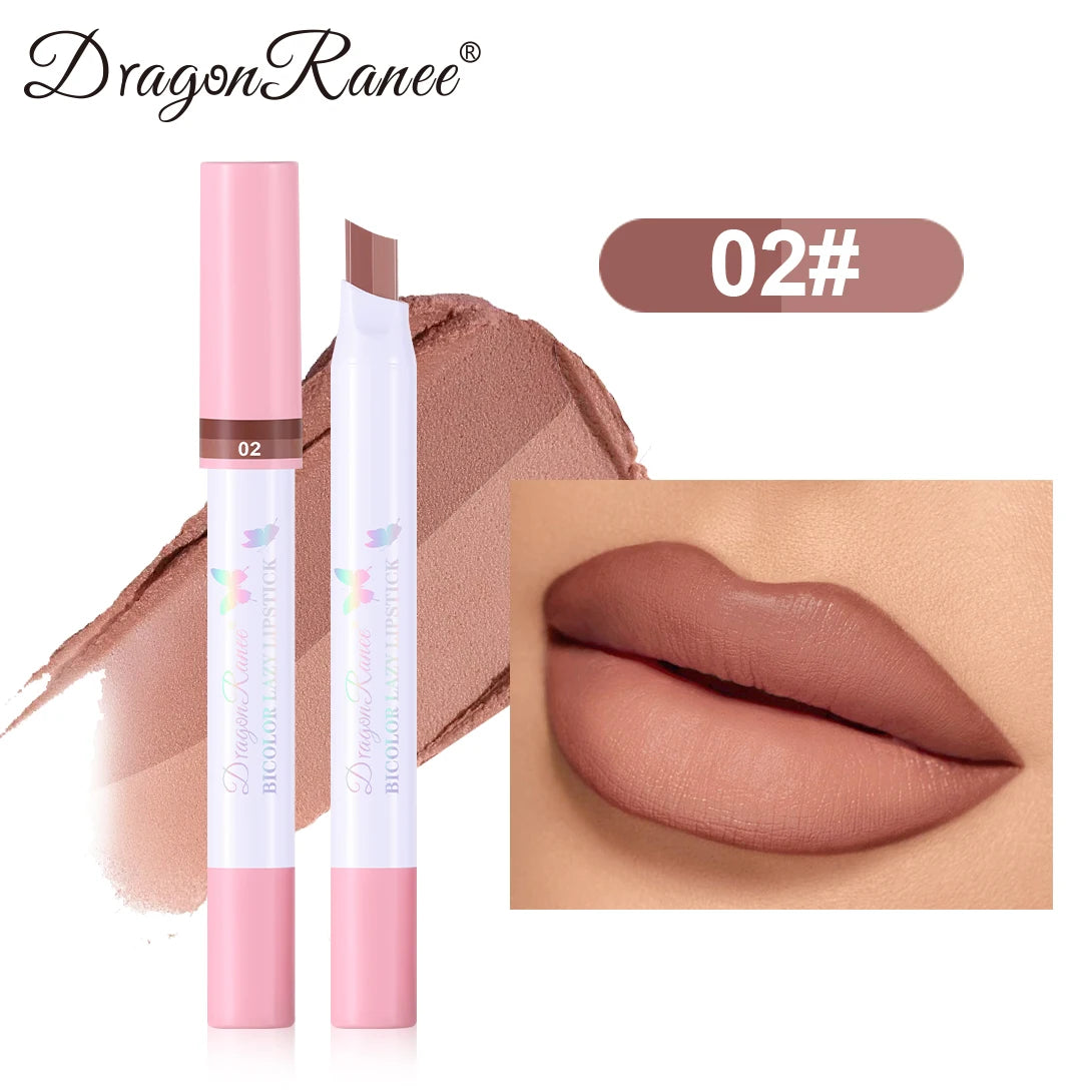 Two-Color Lipstick Pen, Matte Finish, Long-Lasting Effect, Two-Color, Fine Texture, Waterproof, Non-Fading Lip Gloss, Natural and Easy-To-Apply Lipstick