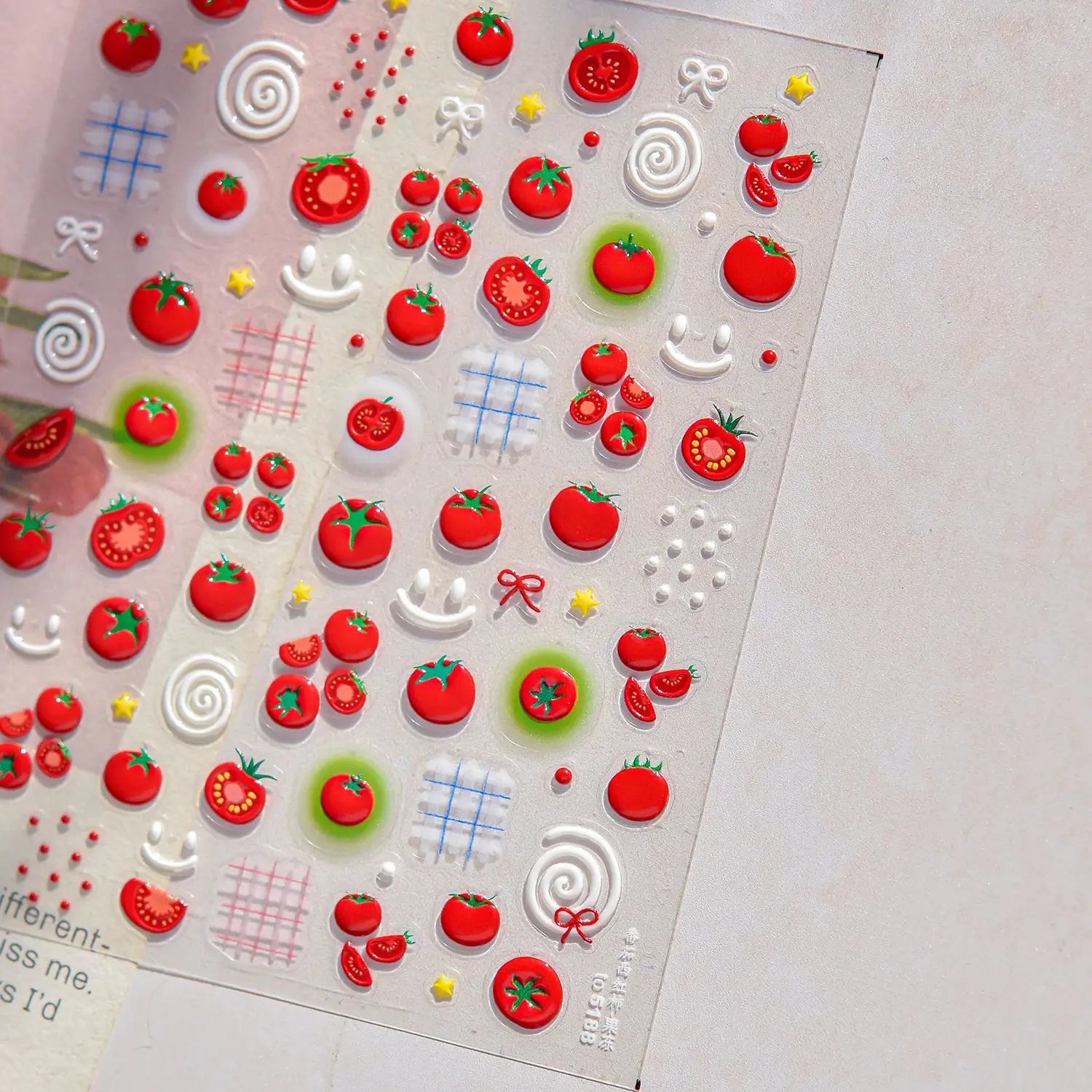 Jelly Nail Stickers Ice penetrating Cat Eyes Red Tomato Smile Bows Self Adhesive Nail Art Stickers DIY 5D Cute Nail Parts Decals