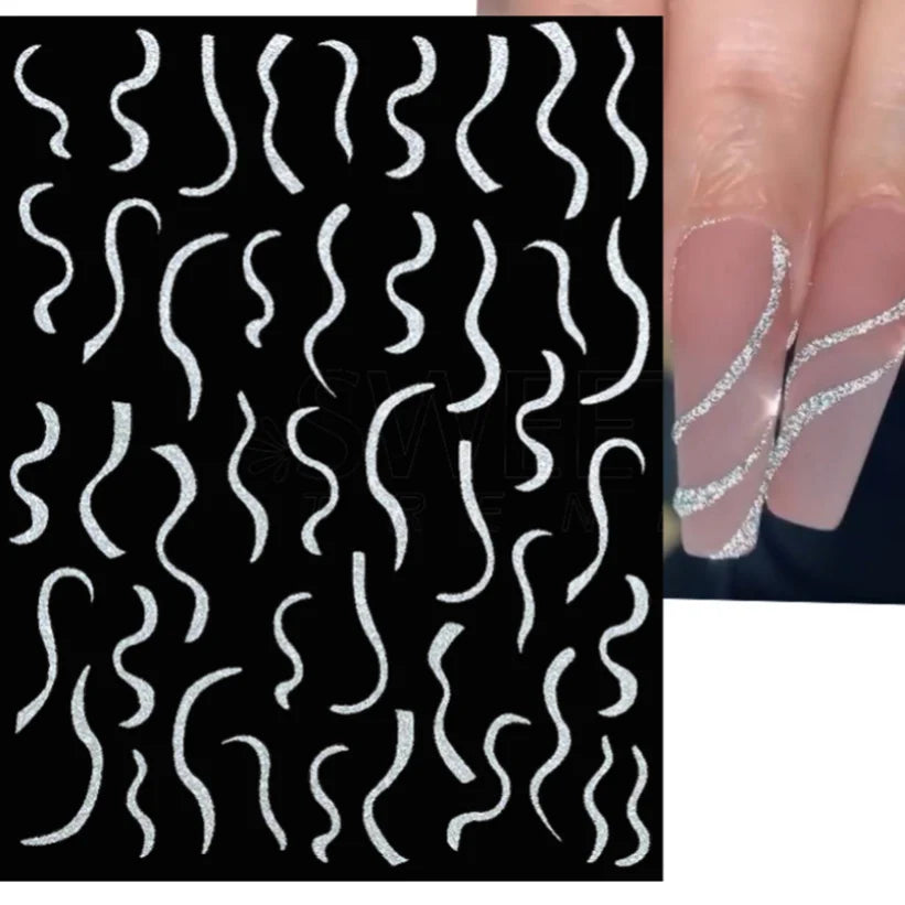 Nail Stickers 3D  Metal Line Sliver Gold Thorns Vine Curve Stripe Lines Tape Swirl Sliders Manicure Adhesive Gel Nail Art Decals