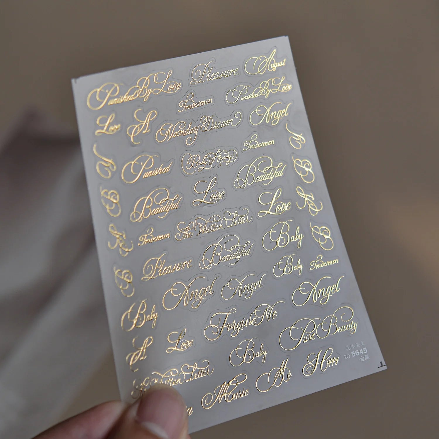 Silver Foil Script Beautiful Rose Moon Forever 5D Nail Art Stickers Cool Elegant Calligraphy Words Embossed Nail Decal Manicure