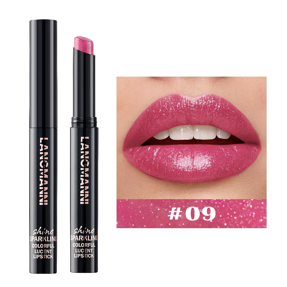 LANGMANNI 10 Colors Slant Mouth Pearlescent Swivel Slant Mouth Design Lipstick Single Pack Lipstick Lasting Color Lip Gloss