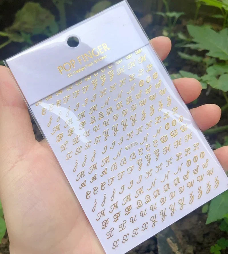 Numbers Decals Roman 26 English Alphabet 3D Self-adhesive Nail Art Decal Sticker Word Small Letter Nail Tattoos Decal Stickers