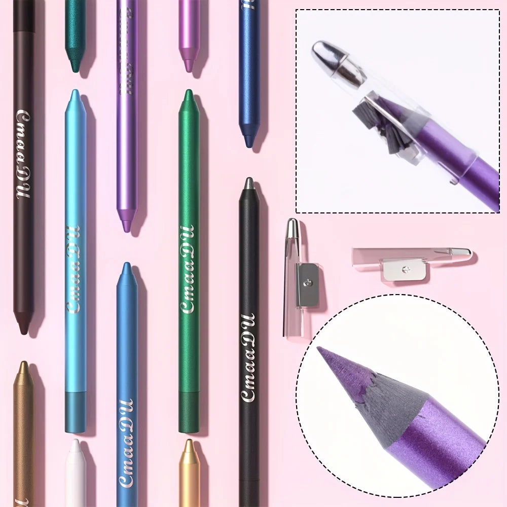 CmaaDu 12 Pcs Set of Waterproof Eyeliner Pens with Shimmering Effects - Includes Eyeshadow Durable and Easy to Color Highlighter