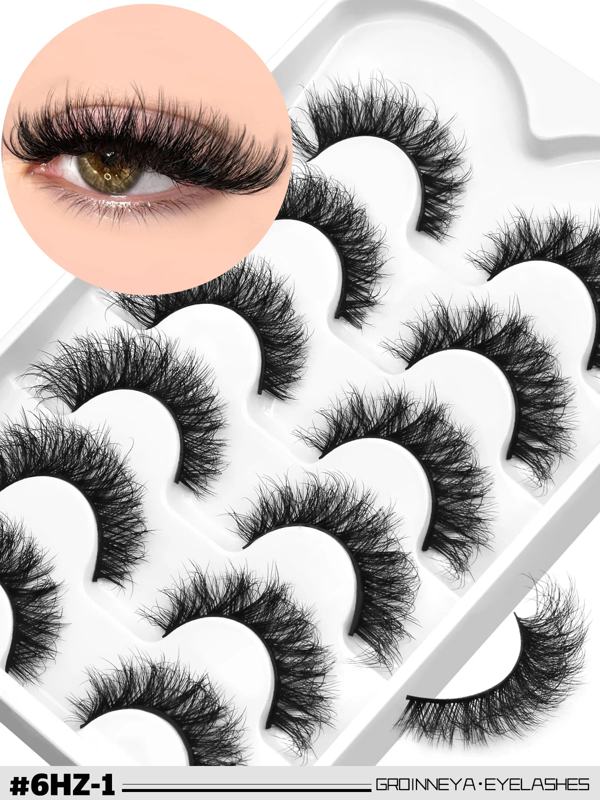 GROINNEYA False Eyelashes 3D Mink Lashes Cat Eyelashes Fluffy Wispy Volume Lashes Fake EyeLashes Natural Lashes Strips Makeup