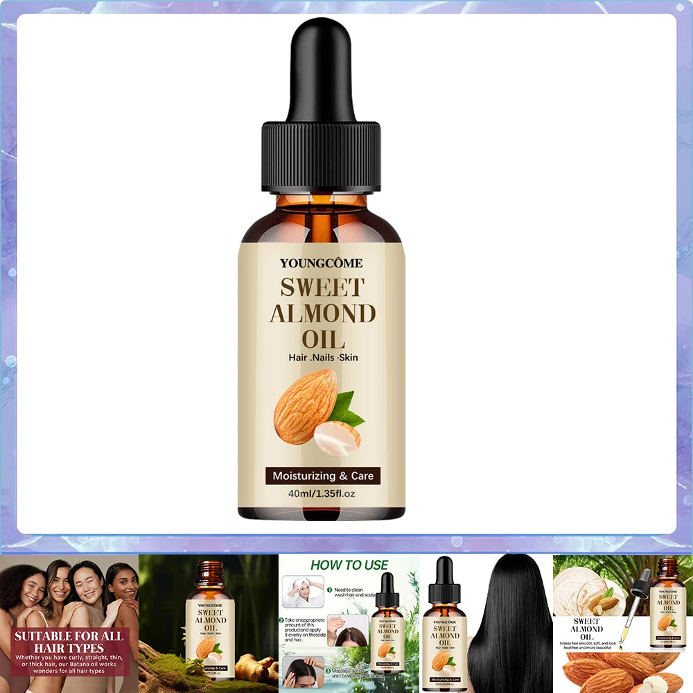 Sweet Almond Oil, Cold Pressed Pure Nourishing Moisturizing for Hair Skin Lightweight Hair Oil Pure, Multi-Purpose Body Face Oil
