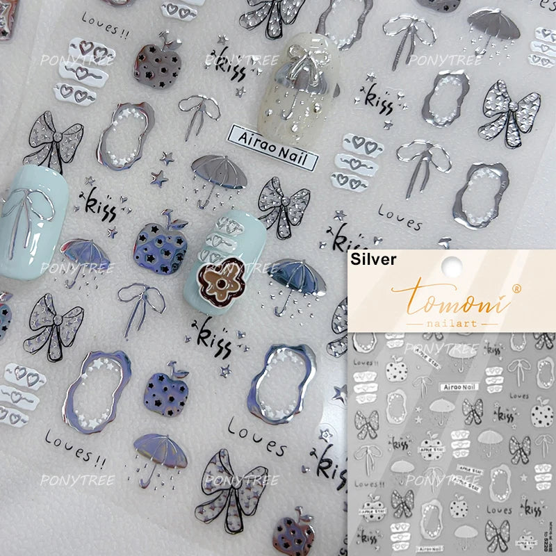 Geometric Lines Star Love Heart Chain Silver Gold Lava Letter Flower Growth Ring Number 5D DIY Nail Art Stickers Manicure Decals