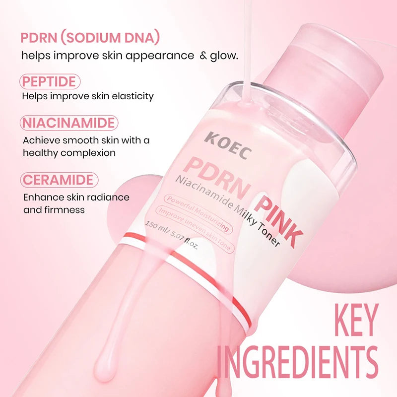 PDRN & Niacinamide Milky Toner 150g, Pink Hydrating Essence Lotion, Brightening Moisturizer for Glowing Skin, Korean Skin Care