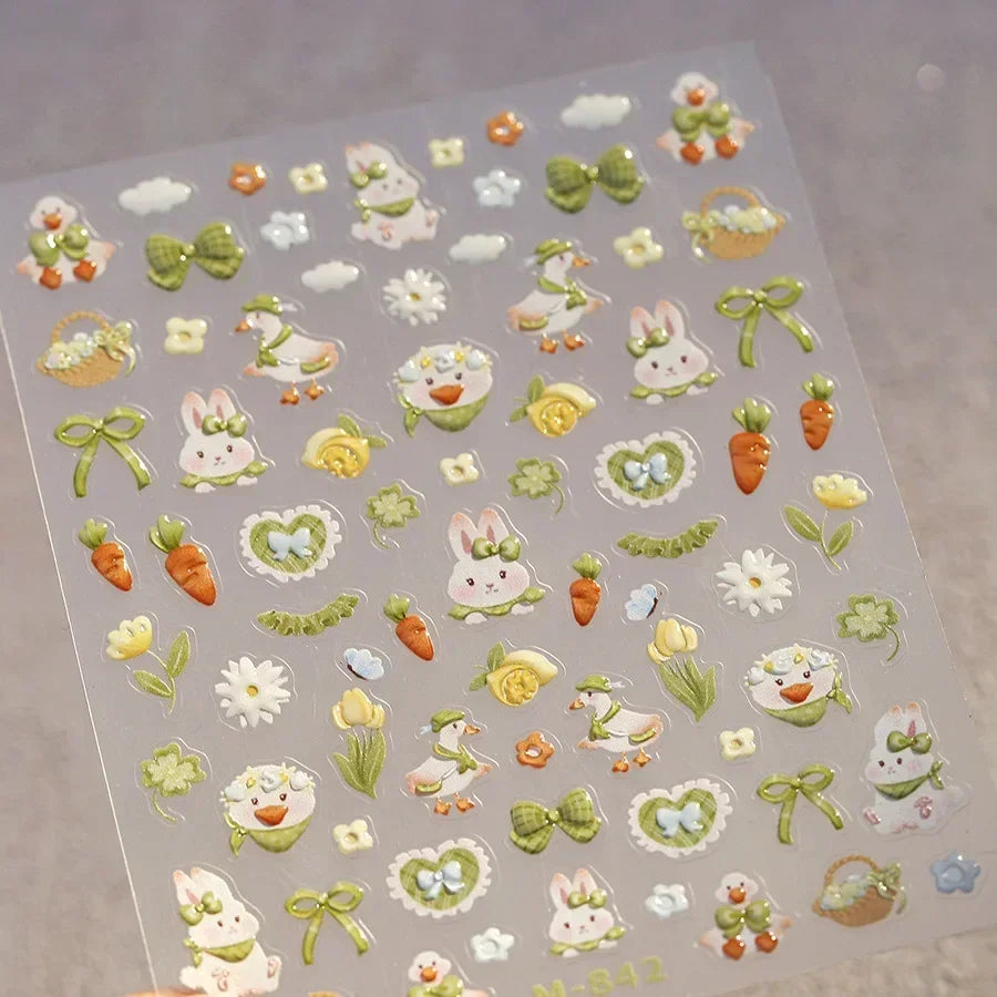 Colorful Balloon Cute Puppy Flower Cherry Bowknot Love Happy Dog Animal Self Adhesive Nail Art Sticker Decoration Manicure Decal