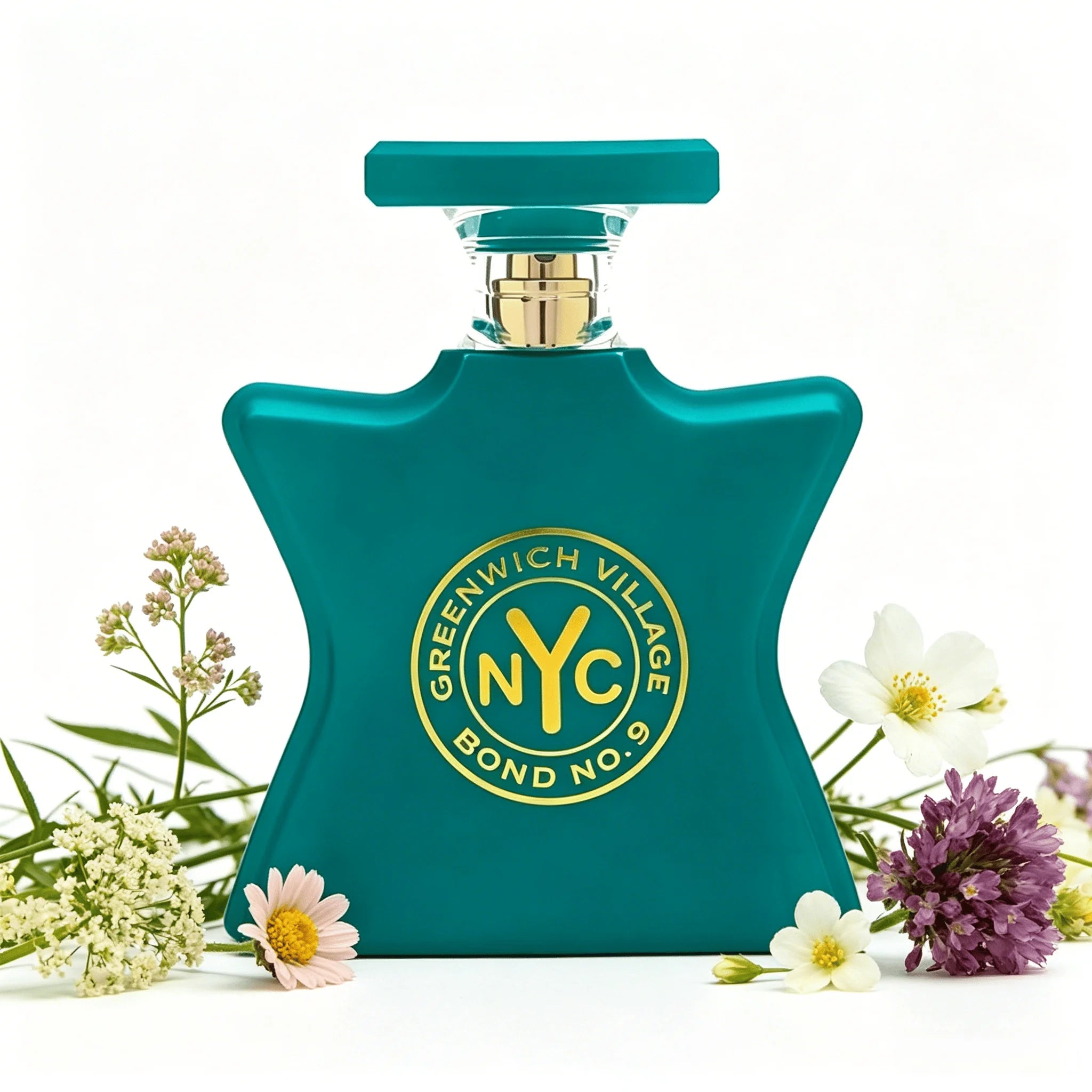 Bond No.9 NYC Greenwich Village EDP Perfume For Unisex Crisp Fresh Herbal Green Leaf Floral Earthy Woody Aroma Long Lasting Matte Turquoise Star Shaped Bottle With Gold Circular Badge Daily Outdoor Summer Travel Present