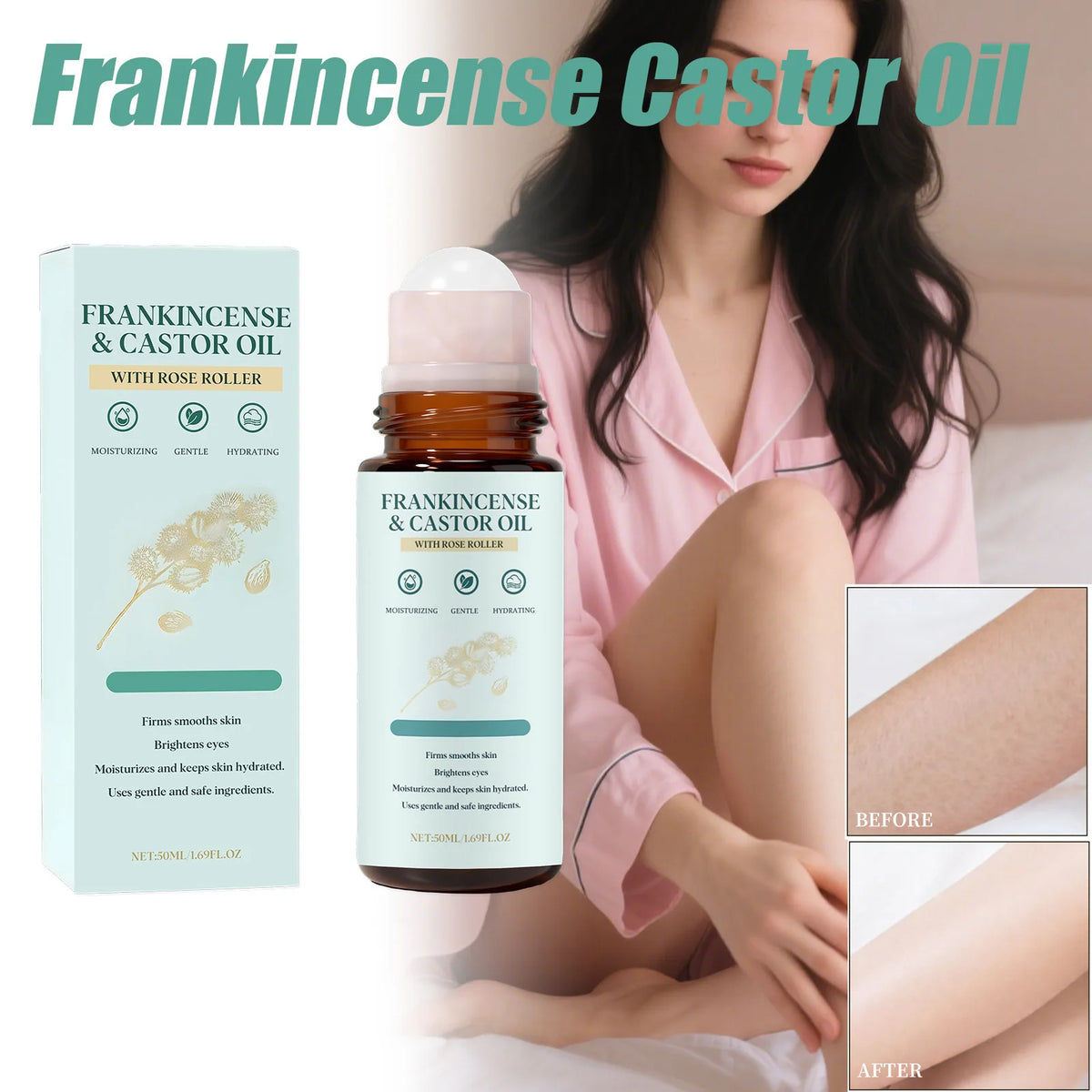 Frankincense Castor Oil Rollerball Soothing & Nourishing Roll-On Oil Improve Dryness Repair Portable Aromatherapy Body Skincare