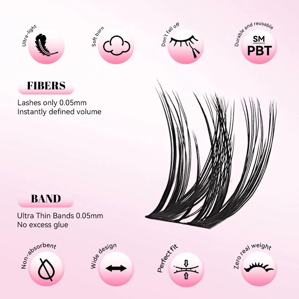 uCoolMe Lashes Flora 0.05mm Fluffy Defined Clusters Kit Bond and Seal Remover Home DIY Long-lasting Waterproof Eyelash Extension