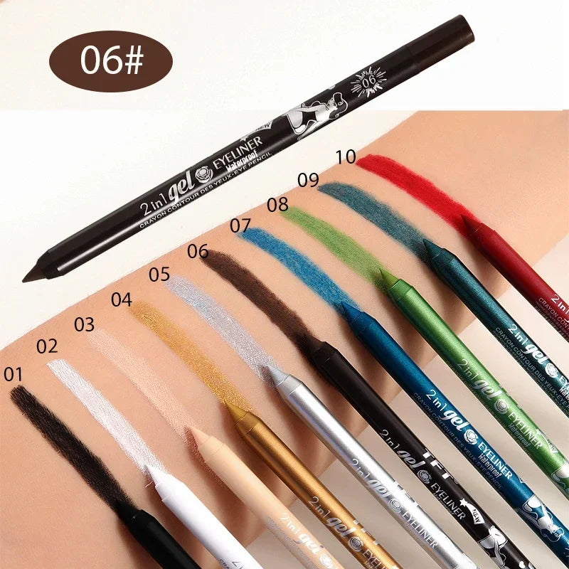 Waterproof Eyeliner Gel Pencil Pigment Brown Black White Glitter Eyeiner Pen for Women Fashion Easy Color Eyes Makeup Cosmetics