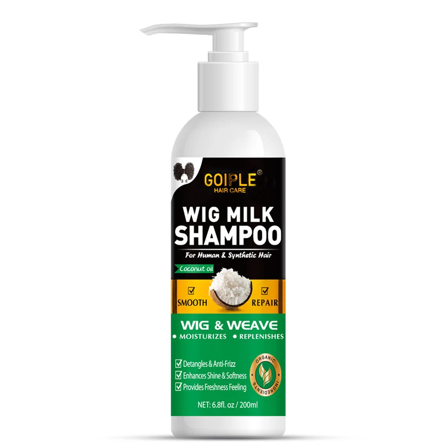 GOIPLE Natural Coconut Oil Wig Milk Shampoo Smooth Repair Moisturizes Frizzy Hair for Wigs Wave 2 in 1 Wig Wash Care Product