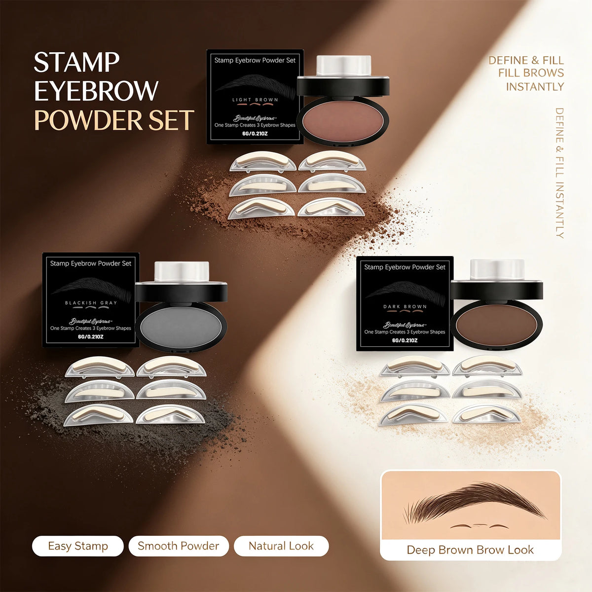 Eyebrow Stamp Powder Set for Beginners Fill Eyebrow Shape Waterproof Quick Makeup Brow Stamps Eye Brow Tint Makeup Tools