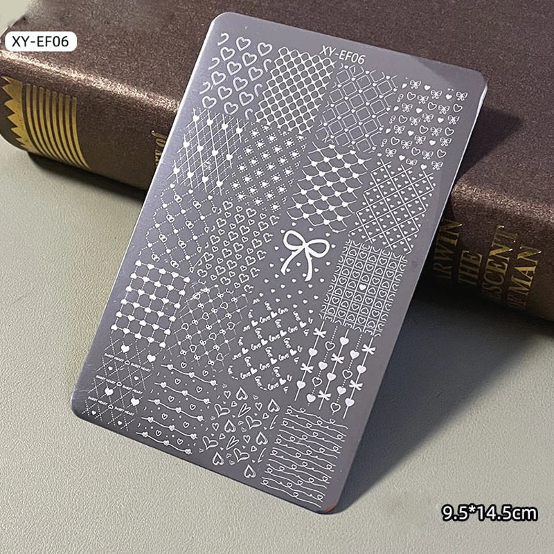 Elegant Grid Nail Stamping Plates 10*15cm Plus Size Plaid Line Stripe Butterfly Flower Design Nail Art Plates DIY Printing Tools