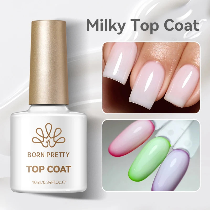 BORN PRETTY Milky Top Coat White Translucent Jelly UV Gel Nail Polish 10ml Semi Permanent  Apply Any Color Gel Varnish Manicure