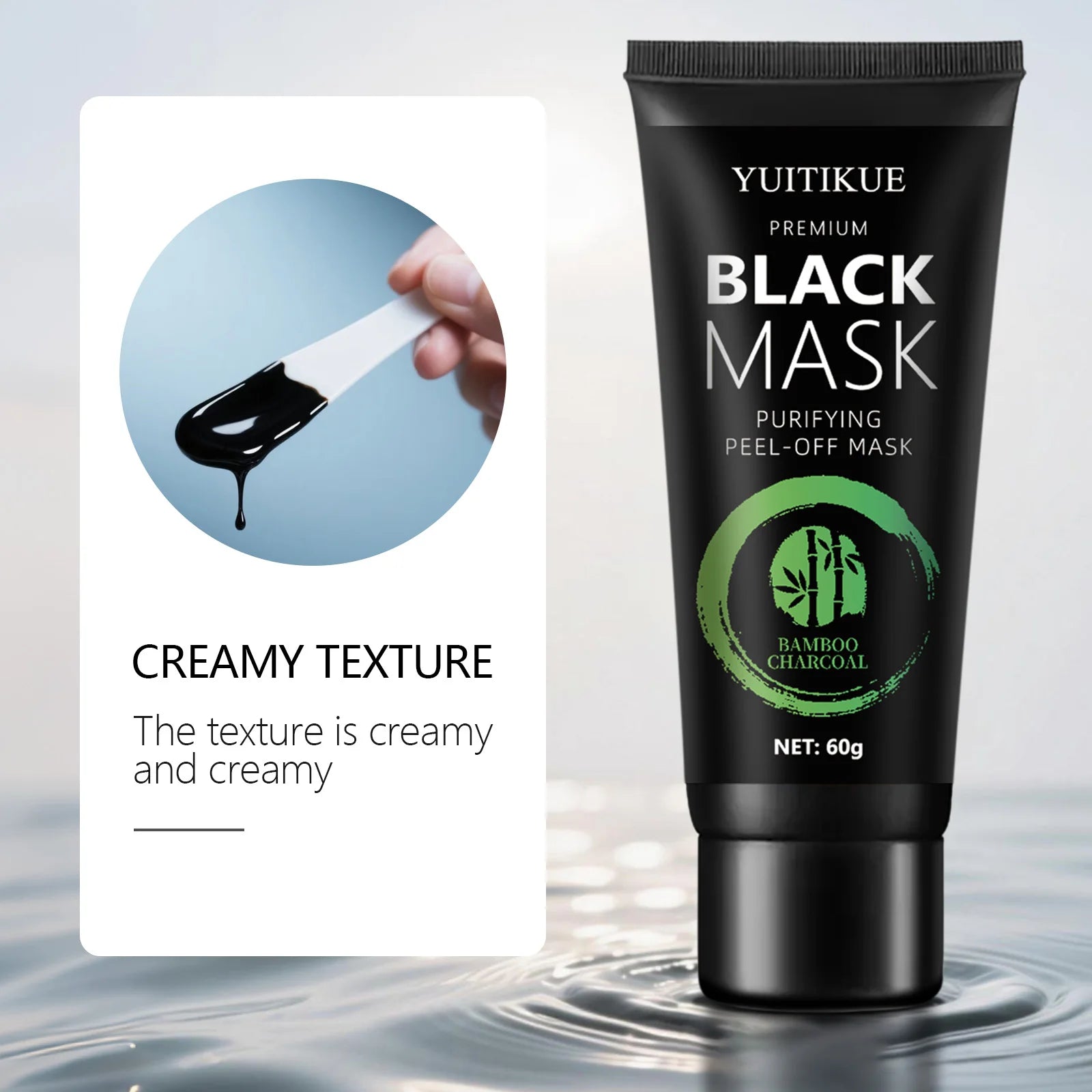 Bamboo Charcoal Black Mask 60g - Anti-Wrinkle & Whitening, Deep Cleansing Peel-Off, Removes Blackheads & Impurities