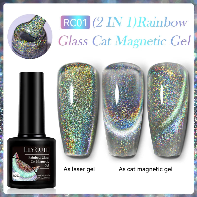 LILYCUTE 7ml 9D Black Crystal Cat Magnetic Gel Nail Polish Laser Silver Glitter Semi Permanent Manicure For Nail Art Gel Varnish