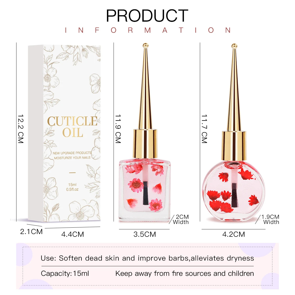 IDOL COLOR 15ml Cuticle Oil Nail Care Cuticle Vitamins Organic Nails Natural Oil Scented Cuticle Oil with Real Flowers