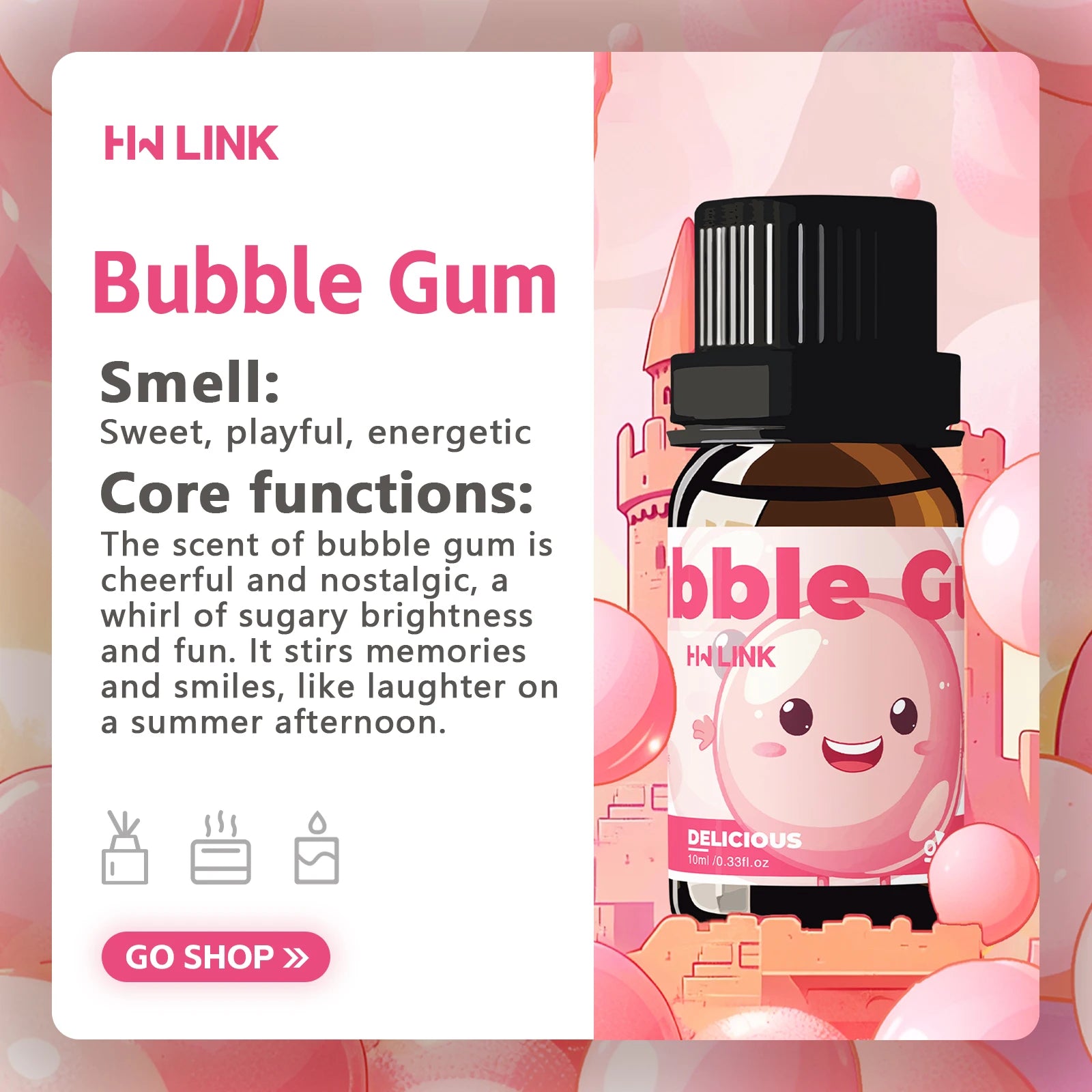 10ml Bubble Gum Essential Oils Perfumes Skin Care Body Oil Candle Making, Aromatherapy, Humidifiers Gifts Car Air Freshener