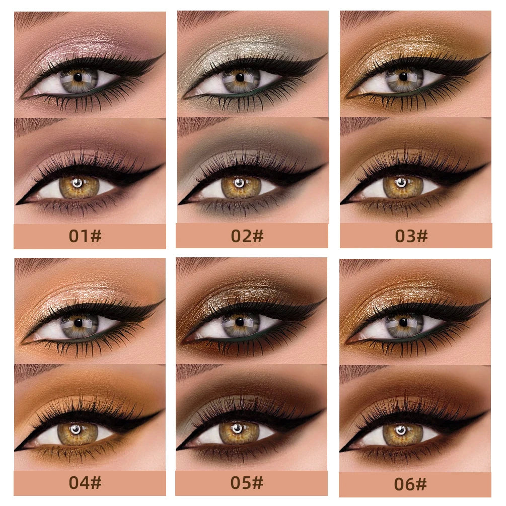 QIBEST Double Head Glitter Matte Eye shadow Stick Makeup Sets Long Lasting Shimmer 2 In 1 Liquid Eyeshadow Cosmetic Sets 6 Color