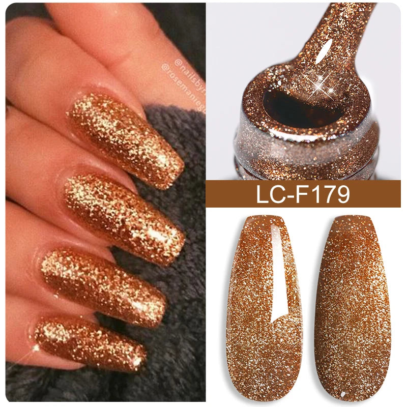 LILYCUTE 7ml Champagne Rose Gold Glitter Gel Nail Polish Colorful Sparking Long Lasting Manicure Soak Off Nails Art Gel Varnish