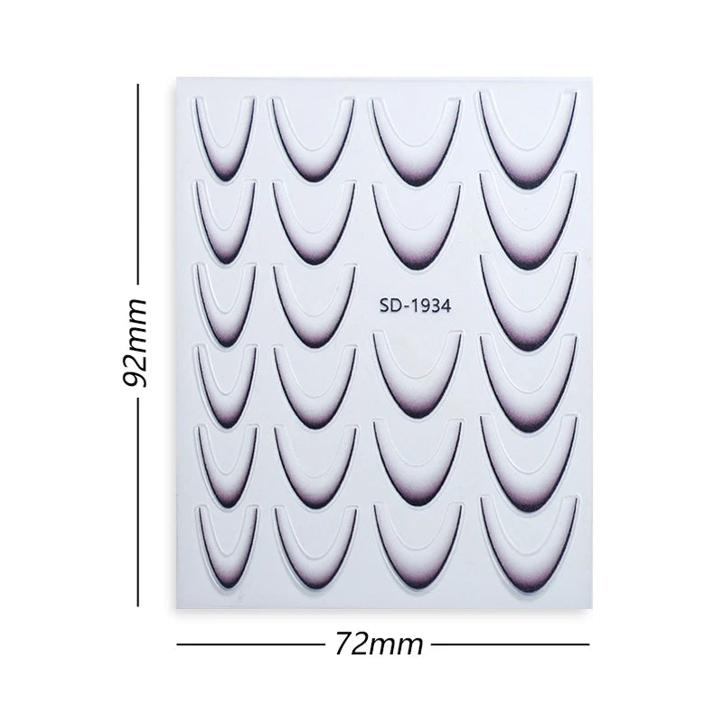 2 Sheets French Gradient Line Nail Art Stickers 3D Self Adhesive White Black Household Salon Manicure Supply