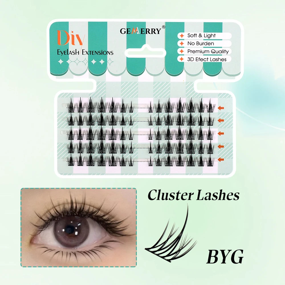 Gemerry 280 Cluster DIY Eyelashes 10D/20D 30D/40D Premade Volume Fan Lash Extension Individual Faux Mink Heat Bonded Lashes Soft