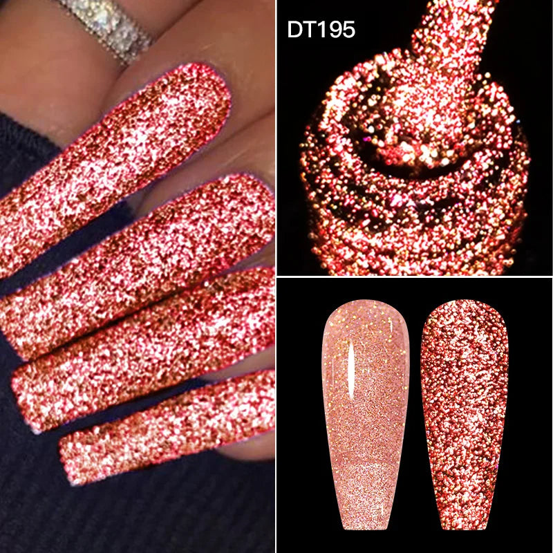 MEET ACROSS 7ml Dark Color Glitter Top Coat Gel For Nails Brocade Powder 2 In 1 Chameleon Nail Art Gel Varnish Manicure