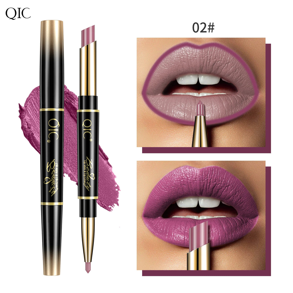 QIC Lipstick Lipliner Pen Matte Velvet Lip Liner Pencil Contour Makeup Sexy Red Lip Stick Long Lasting Cosmetics