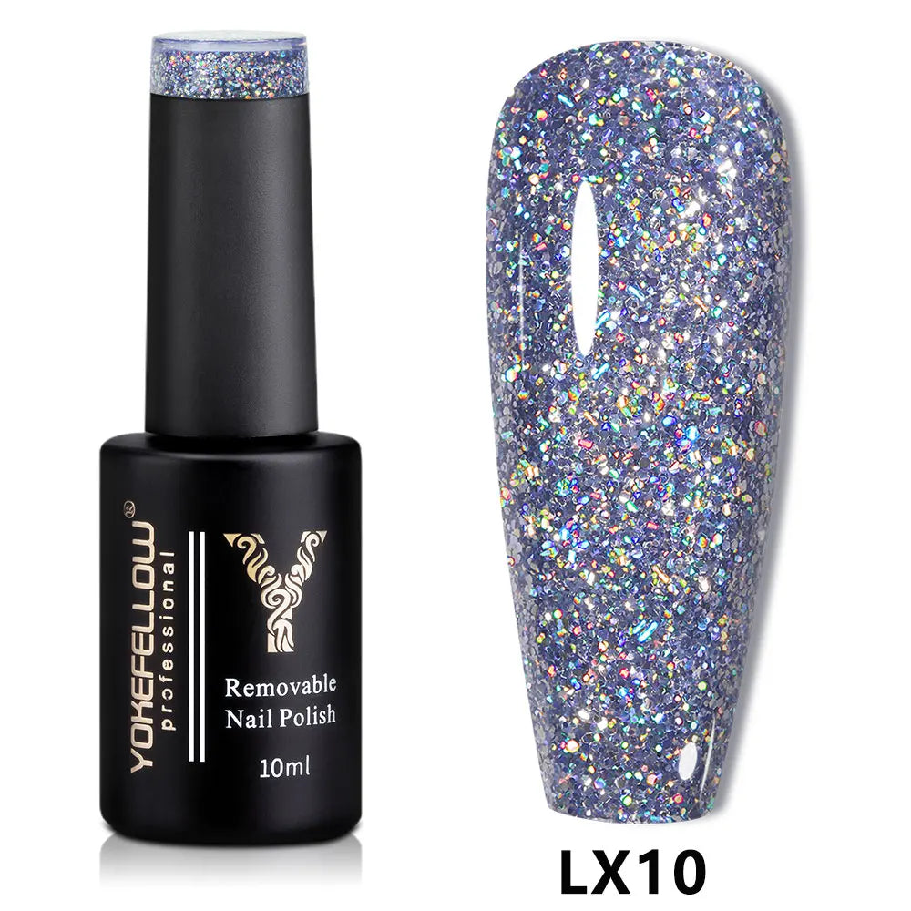 2024 New YOKEFELLOW 10ML Reflective Glitter Gel Nail Polish Soak Off UV Gel Varnish Colorful Nail Gel Polish For Manicure
