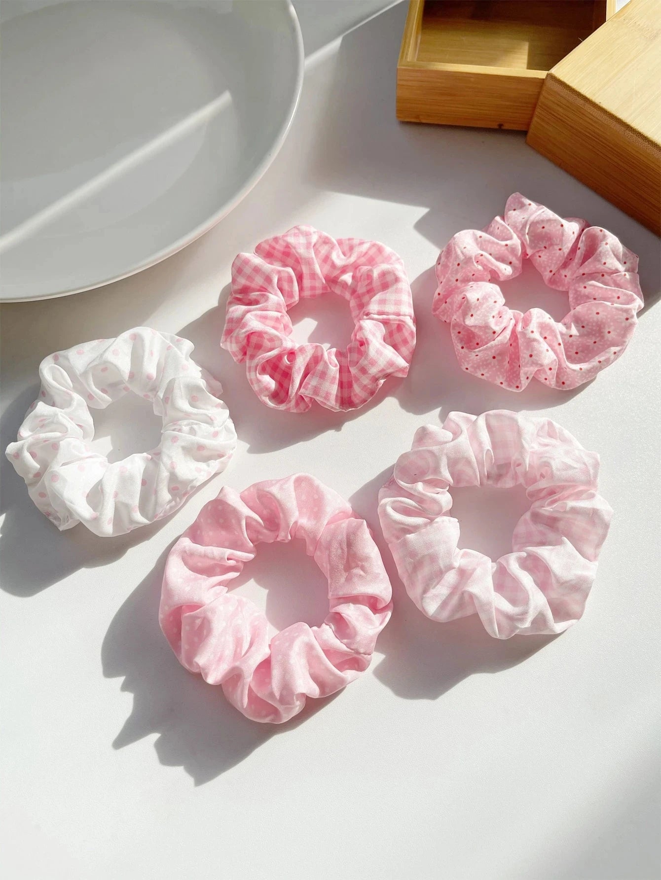 5Pcs Polka Dot Print Scrunchie Elegant Scrunchies Hair Ties Scrunchy Hair Ties