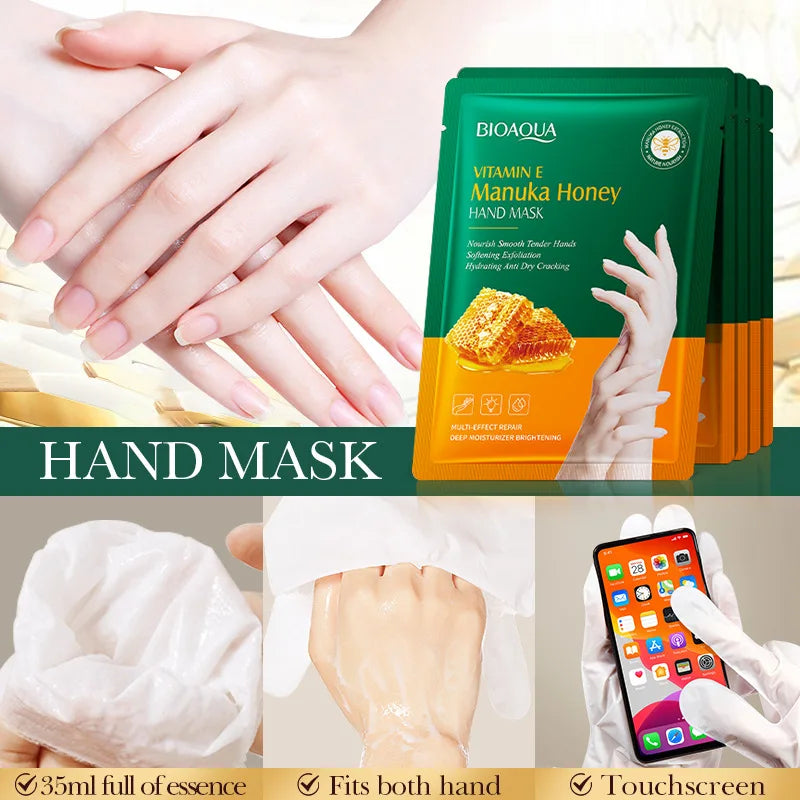 Manuka Honey & Vitamin E Hand Mask - Deep Moisturizing, Exfoliating & Repairing Hand Care for Dry, Cracked Hands