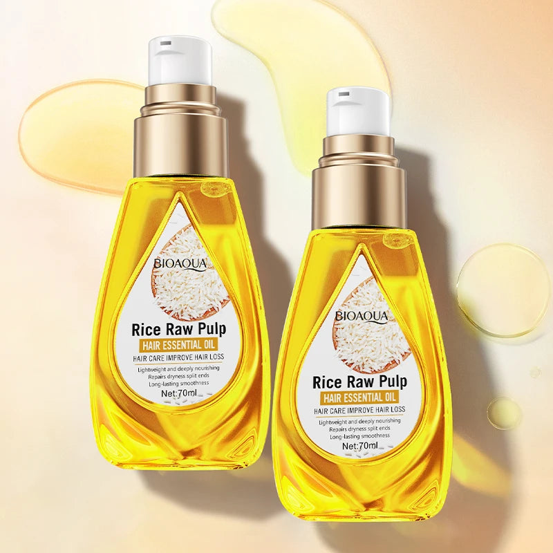 Rice puree hair care essential oil, smooth and repairing conditioner, used to improve frizzy, damaged, split ends, dry hair